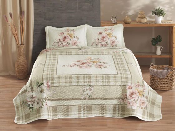 Elita Printed Quilted Double Bedspread Beige