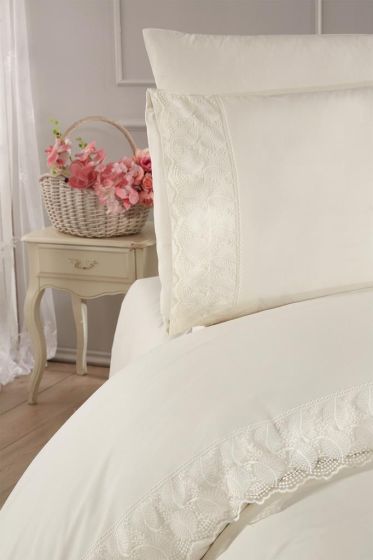 Eliza Duvet Cover Set 6pcs, Duvet Cover 200x220, Bedsheet 240x260 Cotton Fabric, Full Size, Double Size Cream