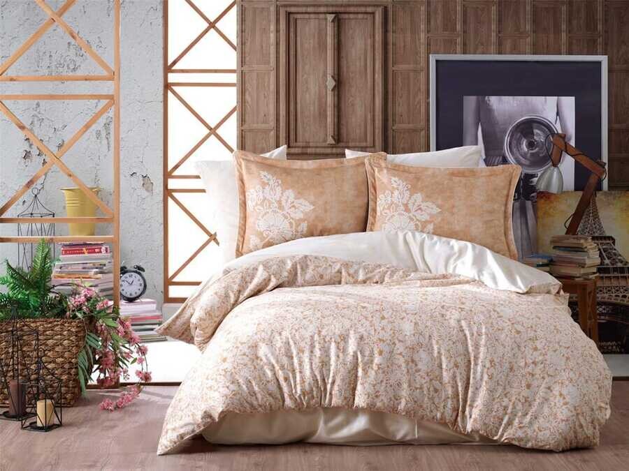 Hobby - Elvira Cotton Satin Double Duvet Cover Set Honey Foam