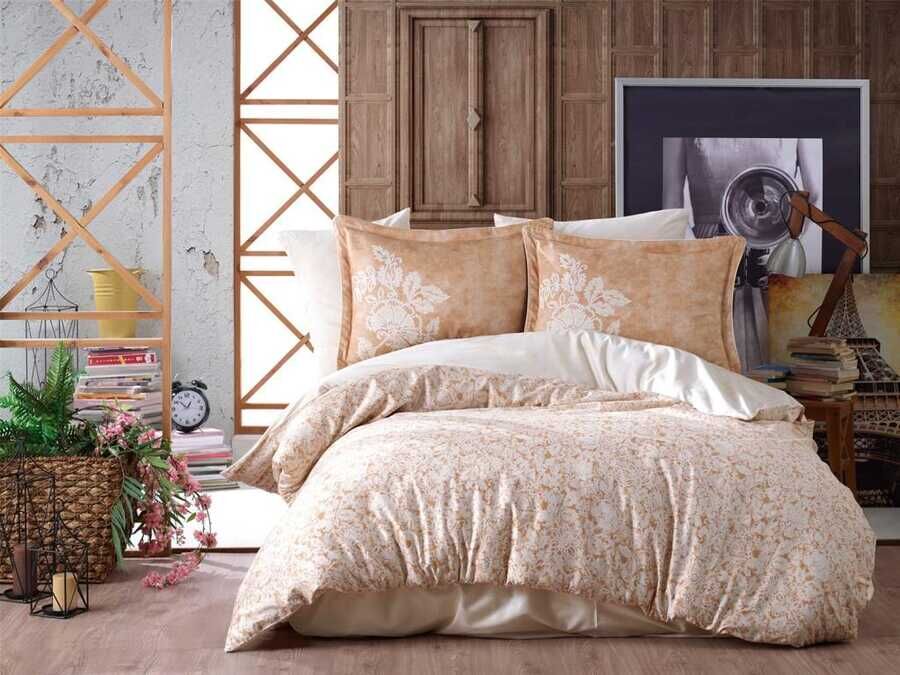 Elvira Cotton Satin Double Duvet Cover Set Honey Foam