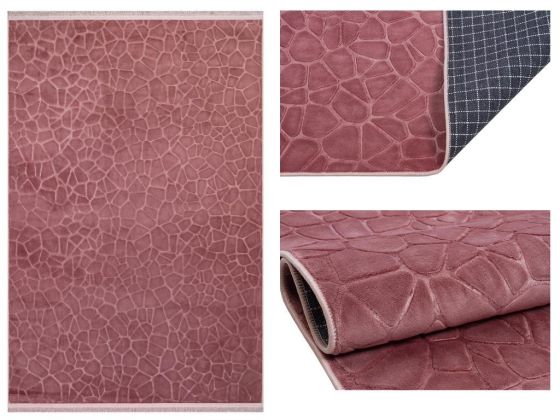 Embos Non-Slip Base Rectangular Carpet 80x150 Cm Dry Rose