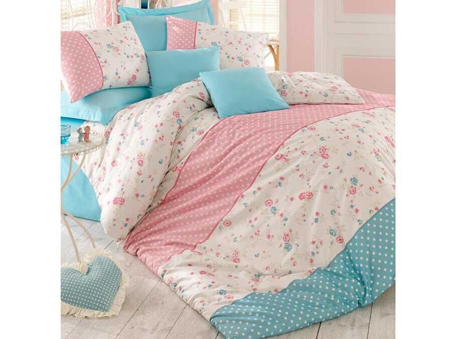  Emily 100% Cotton Double Duvet Cover Set Turquoise