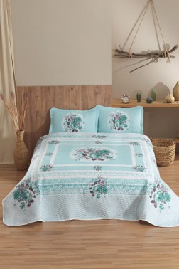 Emily Quilted Bedspread Set 3pcs, Coverlet 240x250, Pillowcase 50x70, Double Size, Green - Thumbnail