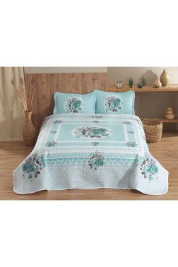 Emily Quilted Bedspread Set 3pcs, Coverlet 240x250, Pillowcase 50x70, Double Size, Green - Thumbnail