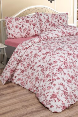 Emma Bedding Set 4 Pcs, Duvet Cover, Bed Sheet, Pillowcase, Double Size, Self Patterned, Wedding, Daily use Red - Thumbnail