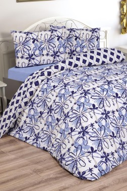 Erika Bedding Set 4 Pcs, Duvet Cover, Bed Sheet, Pillowcase, Double Size, Self Patterned, Wedding, Daily use Blue - Thumbnail