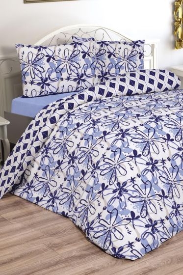 Erika Bedding Set 4 Pcs, Duvet Cover, Bed Sheet, Pillowcase, Double Size, Self Patterned, Wedding, Daily use Blue