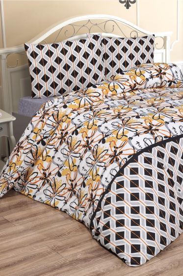 Erika Bedding Set 4 Pcs, Duvet Cover, Bed Sheet, Pillowcase, Double Size, Self Patterned, Wedding, Daily use Brown