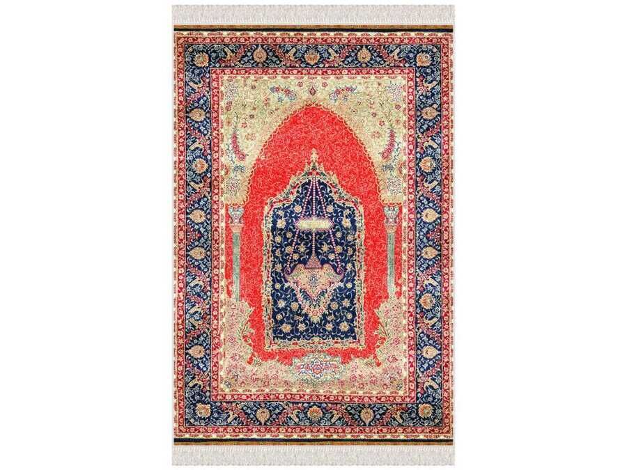 Erva Velvet Prayer Rug Navy Blue Red