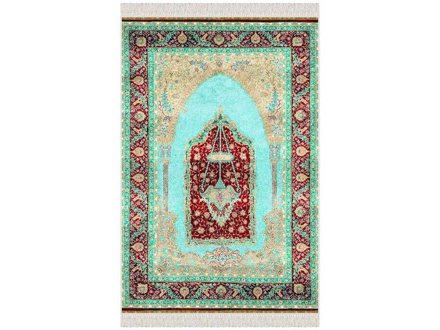 Erva Velvet Prayer Rug Powder Burgundy Green