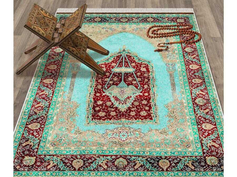 Erva Velvet Prayer Rug Powder Burgundy Green