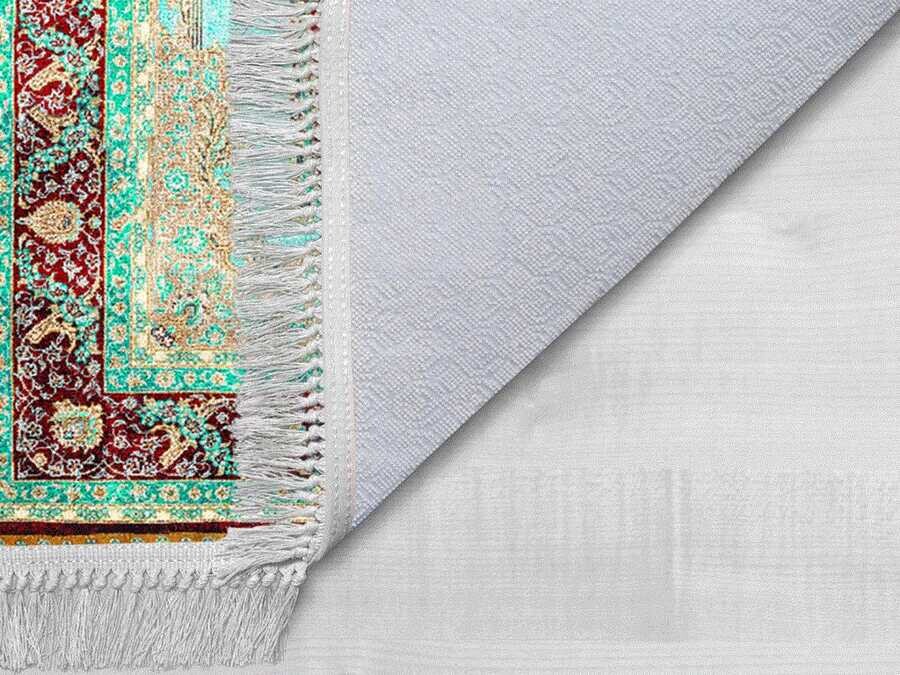 Erva Velvet Prayer Rug Powder Burgundy Green - Thumbnail