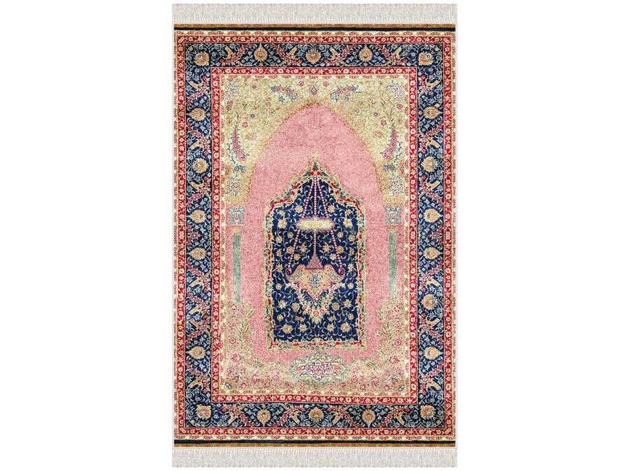 Erva Velvet Prayer Rug Powder Navy Blue - Thumbnail