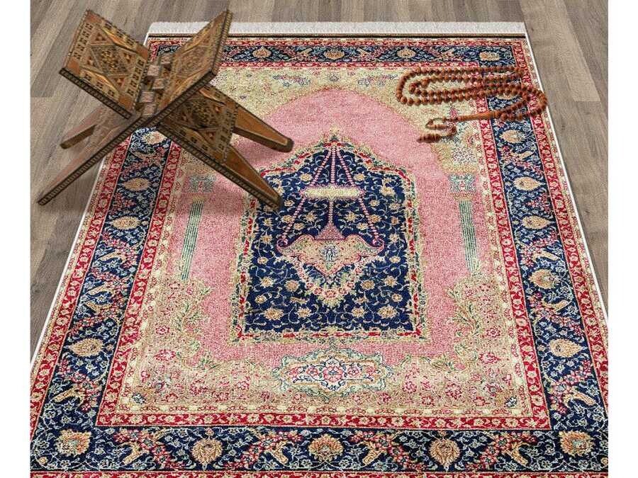 Erva Velvet Prayer Rug Powder Navy Blue - Thumbnail