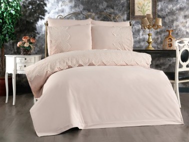 Eslem Bedding Set 6 Pcs, Duvet Cover, Bed Sheet, Pillowcase, Double Size, Self Patterned, Wedding, Daily use Cappucino - Thumbnail