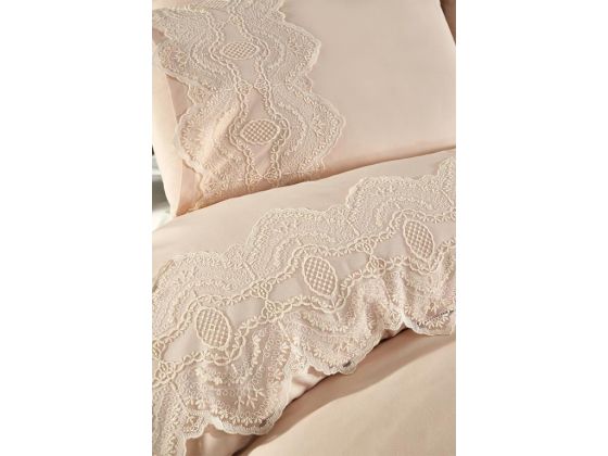 Eslem Bedding Set 6 Pcs, Duvet Cover, Bed Sheet, Pillowcase, Double Size, Self Patterned, Wedding, Daily use Cappucino