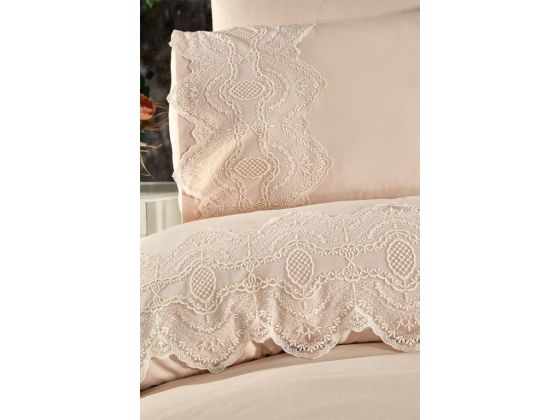 Eslem Bedding Set 6 Pcs, Duvet Cover, Bed Sheet, Pillowcase, Double Size, Self Patterned, Wedding, Daily use Cappucino