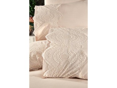 Eslem Bedding Set 6 Pcs, Duvet Cover, Bed Sheet, Pillowcase, Double Size, Self Patterned, Wedding, Daily use Cappucino - Thumbnail