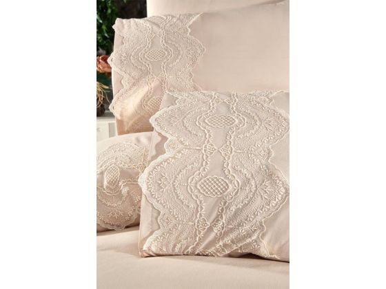 Eslem Bedding Set 6 Pcs, Duvet Cover, Bed Sheet, Pillowcase, Double Size, Self Patterned, Wedding, Daily use Cappucino