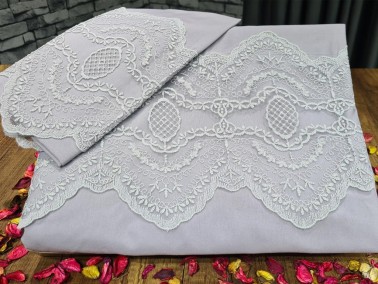 Eslem Bedding Set 6 Pcs, Duvet Cover, Bed Sheet, Pillowcase, Double Size, Self Patterned, Wedding, Daily use Grey - Thumbnail