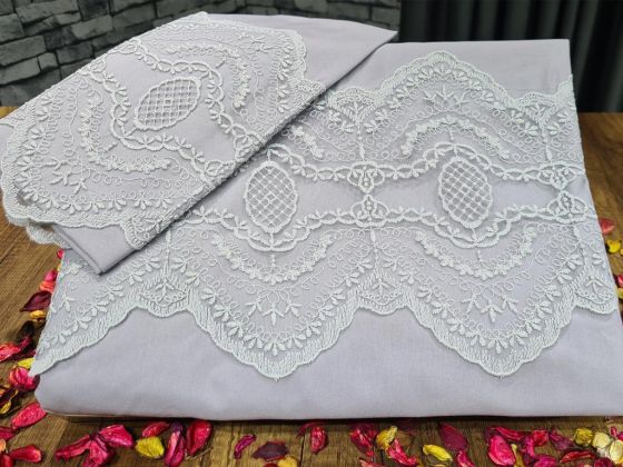 Eslem Bedding Set 6 Pcs, Duvet Cover, Bed Sheet, Pillowcase, Double Size, Self Patterned, Wedding, Daily use Grey