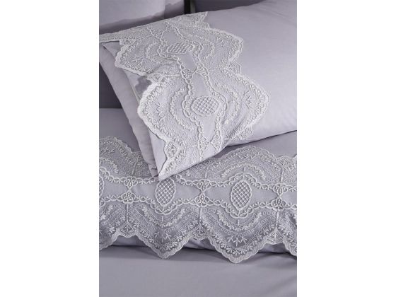 Eslem Bedding Set 6 Pcs, Duvet Cover, Bed Sheet, Pillowcase, Double Size, Self Patterned, Wedding, Daily use Grey