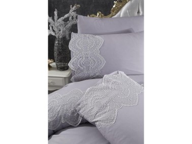 Eslem Bedding Set 6 Pcs, Duvet Cover, Bed Sheet, Pillowcase, Double Size, Self Patterned, Wedding, Daily use Grey - Thumbnail