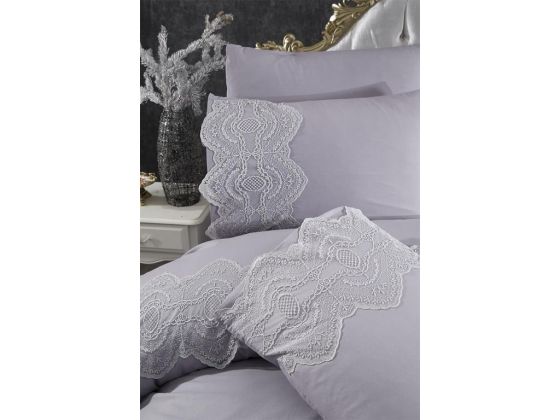 Eslem Bedding Set 6 Pcs, Duvet Cover, Bed Sheet, Pillowcase, Double Size, Self Patterned, Wedding, Daily use Grey