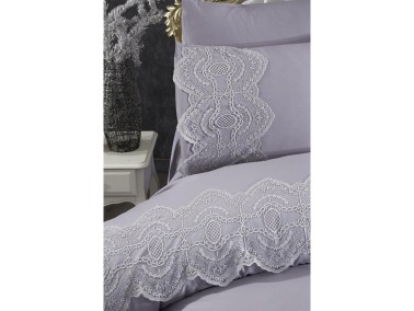 Eslem Bedding Set 6 Pcs, Duvet Cover, Bed Sheet, Pillowcase, Double Size, Self Patterned, Wedding, Daily use Grey - Thumbnail