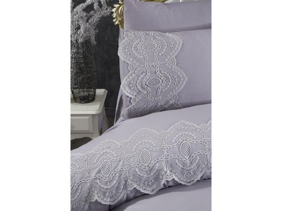 Eslem Bedding Set 6 Pcs, Duvet Cover, Bed Sheet, Pillowcase, Double Size, Self Patterned, Wedding, Daily use Grey