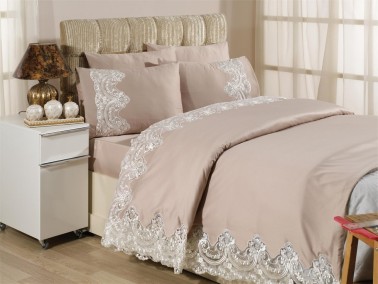 Çeyiz Diyarı - Evlen Ebrari French Lace Duvet Cover Set - Cappucino Çeyiz Diyarı - Evlen Ebrari French Lace Duvet Cover Set - Cappucino