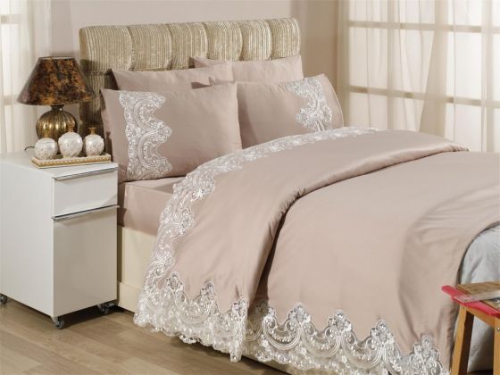 Evlen Ebrari French Lace Duvet Cover Set - Cappucino