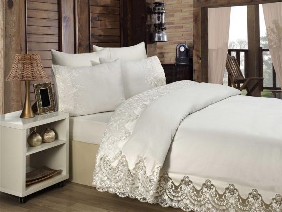 Evlen Ebrari French Lace Duvet Cover Set - Cream