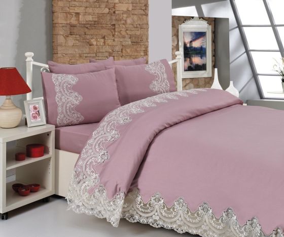 Evlen Ebrari French Lace Duvet Cover Set - Powder