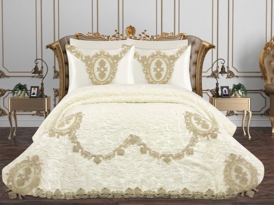 Eylül French Guipure Blanket Set Cream