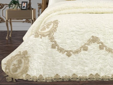 Eylül French Guipure Blanket Set Cream - Thumbnail