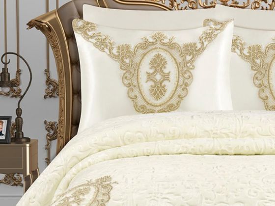 Eylül French Guipure Blanket Set Cream