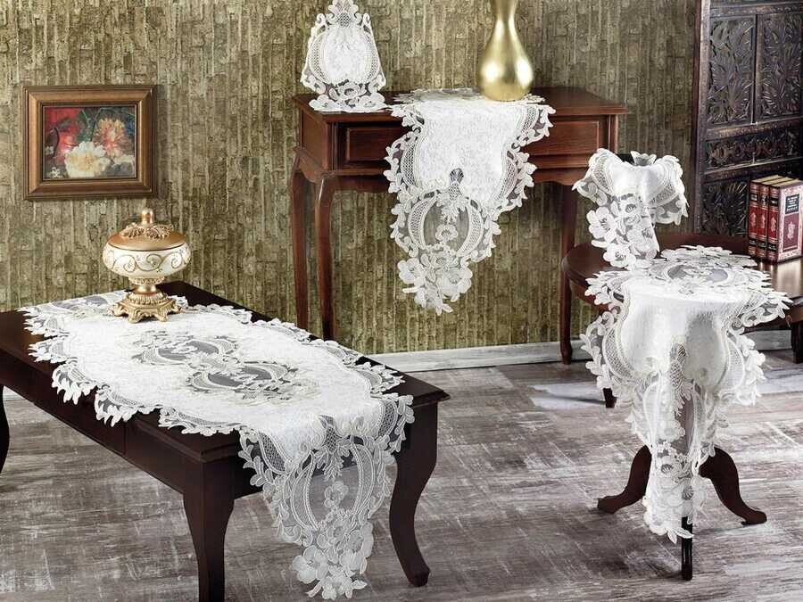 Eylul Velvet Cord 5 Piece Living Room Set Cream - Thumbnail