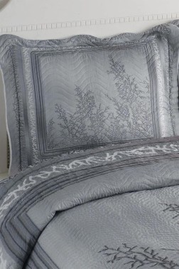 Çeyiz Diyarı - Eylul Quilted Bedspread Set 3pcs, Coverlet 250x260, Pillowcase 50x70, Double Size, Full Size, Full Bed, Gray