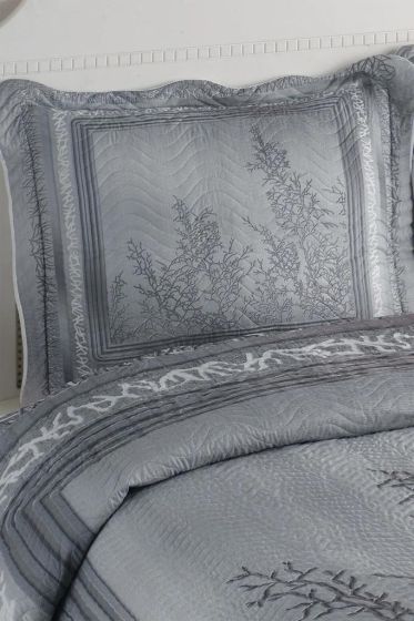 Eylul Quilted Bedspread Set 3pcs, Coverlet 250x260, Pillowcase 50x70, Double Size, Full Size, Full Bed, Gray