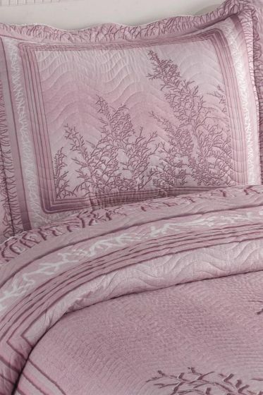Eylul Quilted Bedspread Set 3pcs, Coverlet 250x260, Pillowcase 50x70, Double Size, Full Size, Full Bed, Pink