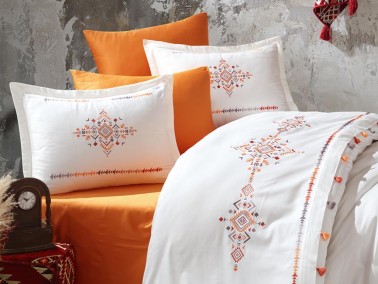 Ezgi Embroidered Cotton Satin Double Duvet Cover Set - Thumbnail