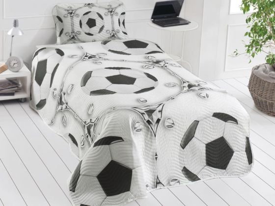 Fan Printed Single Bedspread Black White