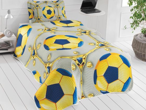 Fan Printed Single Bedspread Yellow Navy Blue