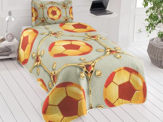 Fan Printed Single Bedspread Yellow Red