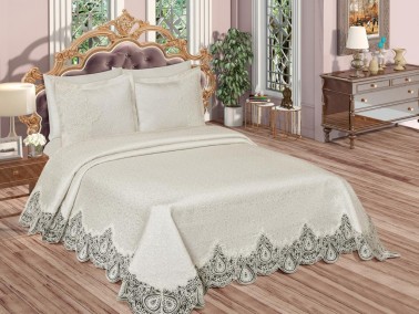 Farah Brocade Guipure Pique Set Cream - Thumbnail