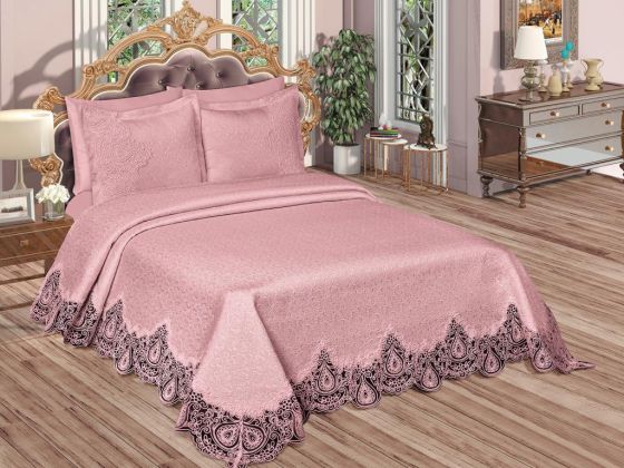 Farah Brocade Guipure Bedspread Set Powder