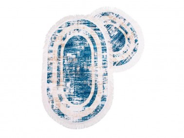 Çeyiz Diyarı - Farah Oval Bath Mat Set 2 Pcs Blue Çeyiz Diyarı - Farah Oval Bath Mat Set 2 Pcs Blue