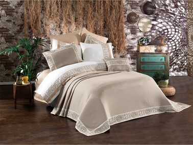 Çeyiz Diyarı - Fethiye Double Duvet Cover Bedspread Beige Çeyiz Diyarı - Fethiye Double Duvet Cover Bedspread Beige