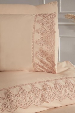 Fidan Duvet Cover Set 6pcs, Duvet Cover 200x220, Bedsheet 240x260 Cotton Fabric, Full Size, Double Size Cappucino - Thumbnail